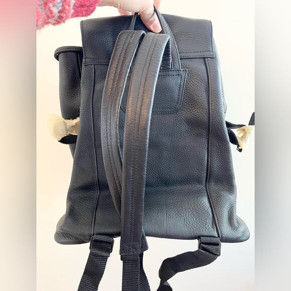 Vintage deadstock black genuine leather backpack casual 90s y2k NWOT goth punk - Picture 4 of 10